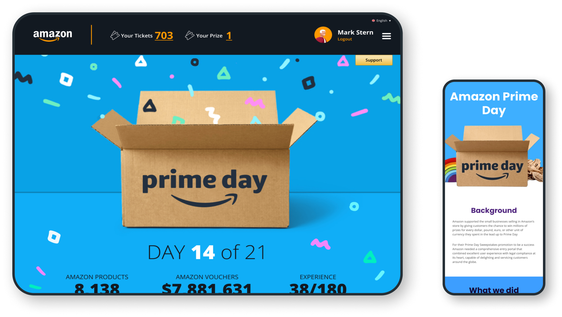 Tablet and mobile devices showing amazon website on prime day